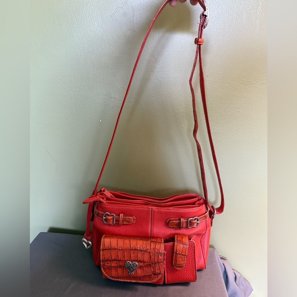 Brighton Vtg Burnt Orange Adjustable Crossbody Organizer Bag Croc Embossed - Picture 3 of 17